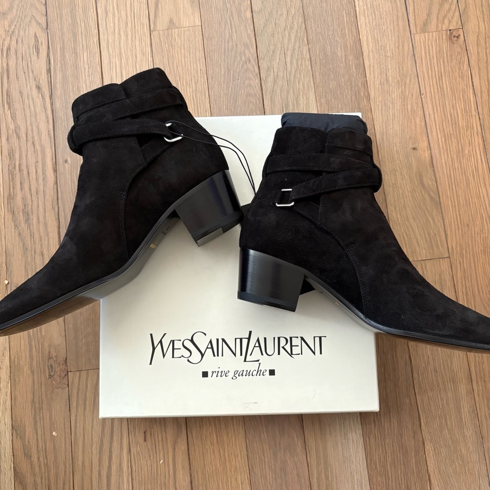 Yves Saint Laurent Suede Black Ankle Booties